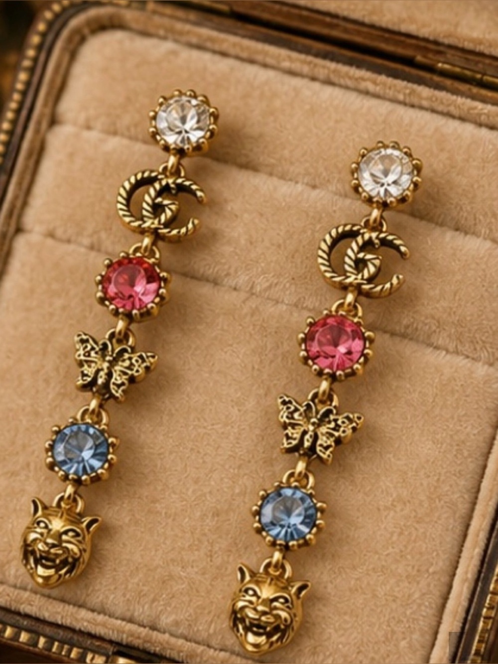 Designer Inspired Whimsical Charm Rhinestone Drop Earrings